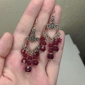 Silver and Red Heart Earrings